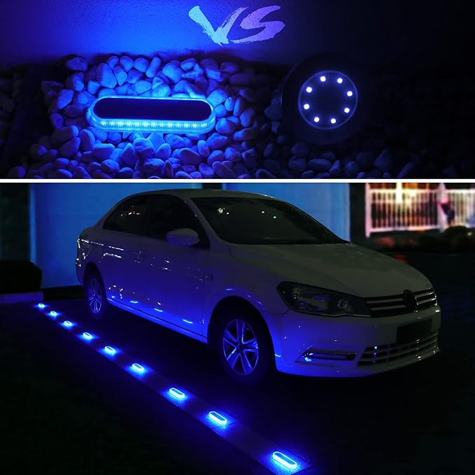 Honalia Solar Dock Lights Outdoor Waterproof IP68, Driveway Lights Solar Powered 6 Pack, Blue Solar Deck Lights Warning Concrete Step Lights for Driveway Deck Stairs Marine Dock Runway