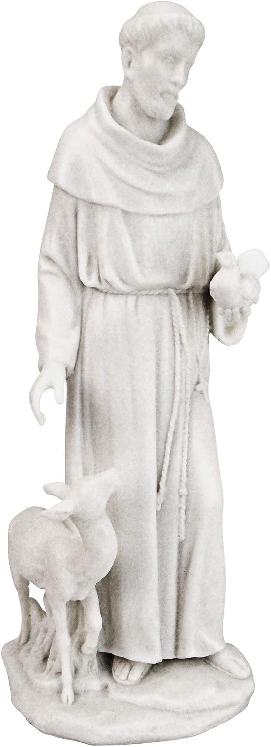 Design Toscano Francis of Assisi, Patron of Animals Religious Statue Figurine, 11 inches tall, Cast Marble Resin, White Finish