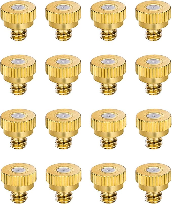 Aopin G 3/16 Brass Misting Nozzles 0.8mm / 0.03" Orifice Atomizing Mister Sprayer Nozzle Suitable For Outdoor Cooling,Garden Irrigation,Fountain, Crop Nutrient Injection, Greenhouse 16 Pcs