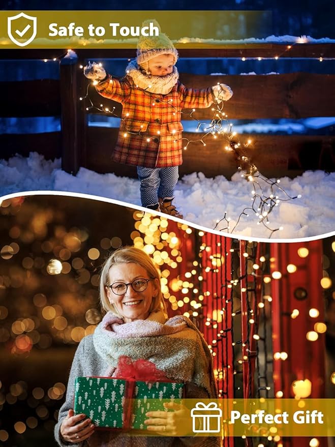 4 Pack Total 800 LED Solar Christmas Lights Outdoor, Solar String Lights for Outside with 8 Modes, Waterproof Green Wire Solar Powered Tree Light for Xmas Party Yard Garden Decorations (Warm White)