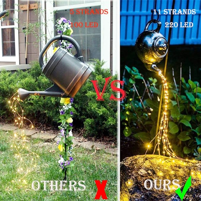 2 Pack 220 LED Firefly Bunch Lights, 8 Flashing Modes Waterproof Copper Wire Waterfall Lights, Fairy Lights for Indoor Outdoor Decor (Solar Warm White)