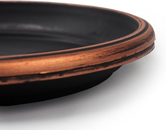 9" Decorative Heavy Duty Tray/Saucer (2 Pack) Rustic Medieval/French Country Look, Pot/Planter Base for Indoor/Outdoor Decor Use. Long Lasting, Reusable Light Weight (9 inches, Copper)