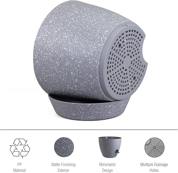 12 inch Large Self Watering Pots, Plant Pots with Mesh Drainage Holes for Indoor Outdoor Plants, Plastic Planters with Deep Reservoir for Garden House Flower Plants, Speckled Grey