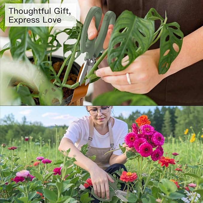 Flower Scissors, Strong Floral Shears, Premium Steel Garden Pruning Shears Floral Fruits Leaf Scissors Hand Pruner Snip Trimming Tool for Gardening Flower Arrangement, Avocado Green