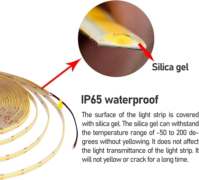 15M/49.2ft 24V COB LED Strip Light Waterproof IP65 Cool White 6000K Uniform Glow 5760LEDs CRI 93+ Flexible LED Tape Lights for DIY Cabinet Bedroom Kitchen Home Decor(No Power Supply)