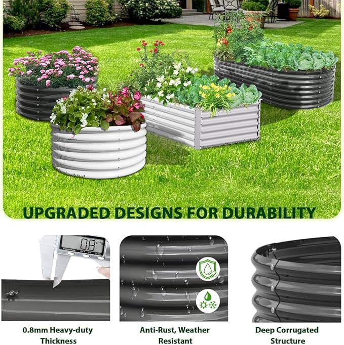A ANLEOLIFE 6X3X2 ft Galvanized Raised Garden Beds Outdoor, Oval Large Metal Deep Root Planter Box for Planting Vegetables Flowers Herb, Anti-Rust & Easy-Setup, Quartz Grey