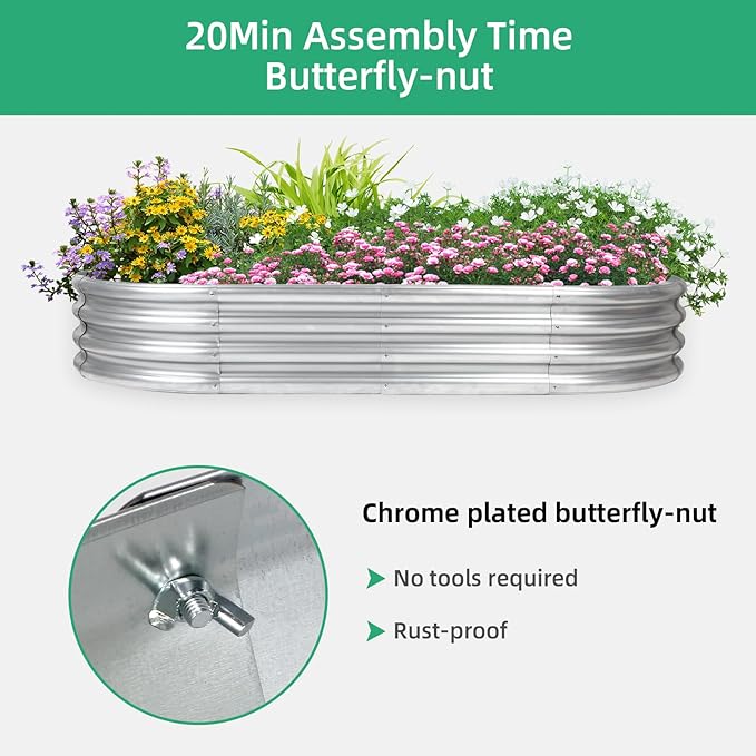 2Pcs Raised Garden Bed, Galvanized Planter Raised Garden Beds for Outdoor, 4x2x1ft, Vegetables,Flowers &Herbs,Heavy Duty Metal Raised Garden Beds Outdoor,Rust-Resistant & Easy Assembly