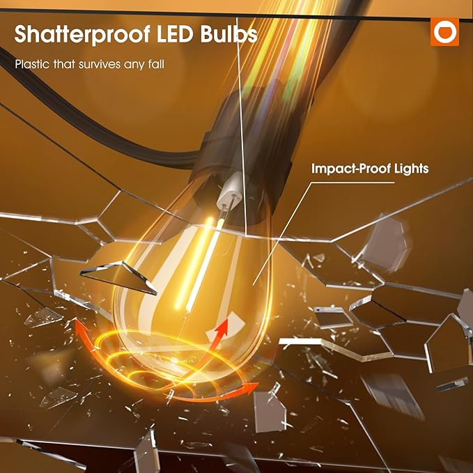 addlon 200FT(4-Pack*50FT) LED Outdoor String Lights with Edison Shatterproof Bulbs, Heavy-Duty and Weatherproof Strand, Commercial Grade Patio Lights, Decorative for Garden or Patio, Black