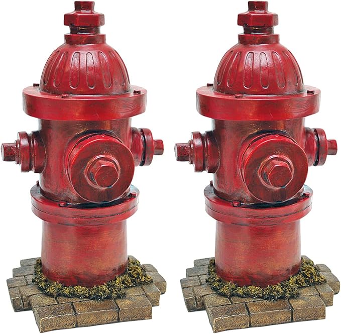 Design Toscano Dog's Second Best Friend Fire Hydrant Pee Post Indoor/Outdoor Statue, Set of Two Medium, 14 Inch Tall, Cast Stone Resin, Red Finish