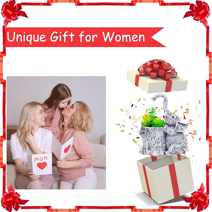 Elephant Gifts for Women Succulent Pots Indoor Elephant Planters for Plant Lovers Cute Outdoor Plant Pots Outdoor Garden Animal Decor Elephant Hug Stump Statue with Drainage Hole