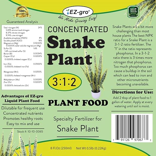 EZ-GRO Professional Liquid Snake Plant Fertilizer - 8 oz | 3:1:2 Concentrated Nutrient for Indoor Plant Food, Liquid Fertilizers for Houseplants | Houseplant Fertilizer to Boost Root Health