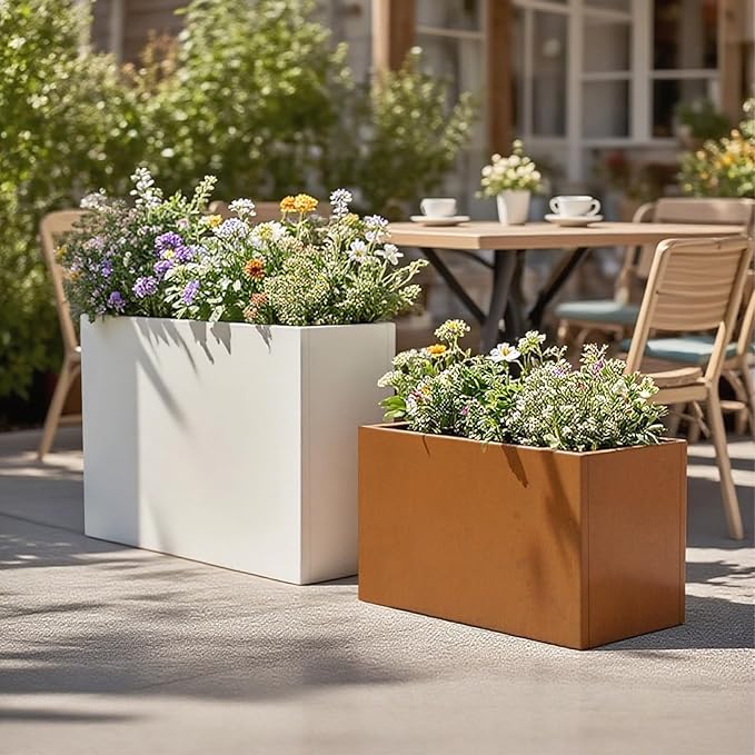 Galvanized Steel Metallic Heavy Planter for Outdoor Plants 24"x10"x24" Metal Planters Spliced Flower Planter with Partitions for Outside,Indoor,Garden (White, 24 * 10 * 24)