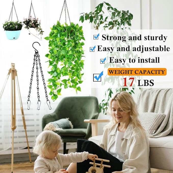 197 Inch Black Metal Hanging Chains and Hanging Basket Hooks Set for Bird Feeders, Birdbaths, Planters, Grow Lights, Lanterns, Wind Chime and Ornaments, Screw Eye Hooks, Chain Hooks DIY