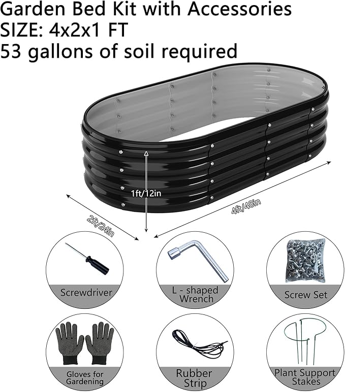 Galvanized Metal Planter Raised Garden Bed Kit for Gardening Outdoor，4x2x1ft Planter Grow Garden Box Raised Flower Bed，Long Vegetable Clearance Herb Raised Garden Beds for Gardening Black
