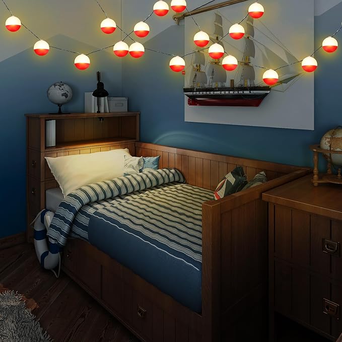 Deekin 1 Pcs LED Fishing Birthday Decorations Bobbers String Lights Battery Powered Ofishally One Theme Decor with Extra Bulbs for Gone Fishing Birthday Party Supplies Pole Party Favors