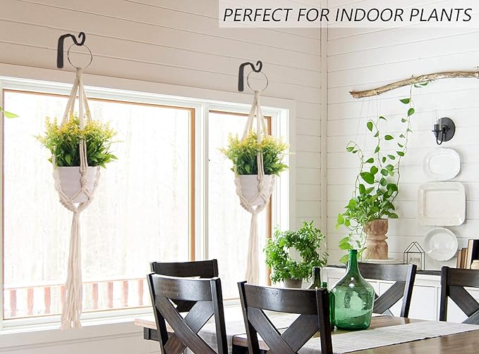 2Pcs 5in Decorative Outdoor Iron Wall Hooks for Hanging Lantern Jar Sconce Solar Light Small Planter Bird House, Black