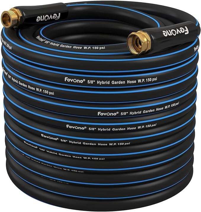 Fevone 100 ft Garden Hose, 2-Year Warranty, Heavy Duty Water Hose, Hybrid Polymer, Kink Resistance, Flexible, Durable, Solid Brass Fittings, 3/4" GHT, 5/8" ID, 600 PSI,