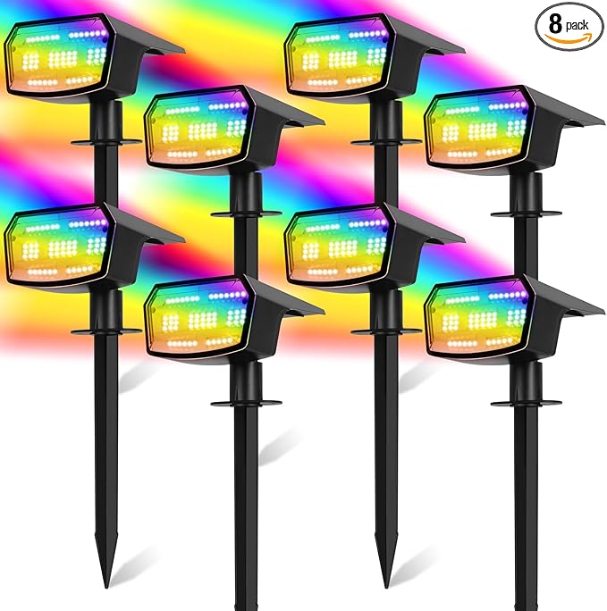 8-Pack Solar Spot Lights Outdoor, 59 LED Solar Lights Outdoor Waterproof, 9 Lighting Modes Outdoor Solar Lights for Yard, Landscape Spotlights for Christmas Garden Pathway Multicolor