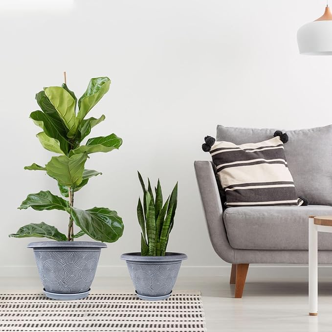 16 Inch Large Planter Pot for Plants Indoor Outdoor, 4 Pack Plastic Flower Pots with Drainage Hole & Tray, Modern Decorative Garden Pot with Saucer, Plant Container for House