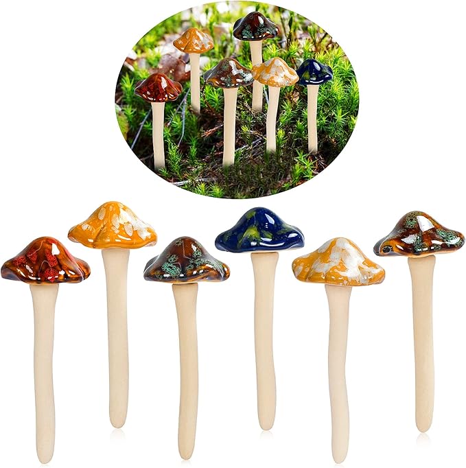 AIGEL Garden Decor Mushrooms, Ceramic Mushroom for Garden Fairy Yard Decoration DIY Ornament for Dollhouse Potting Shed Flowerpot Plants Lawn Garden Outdoor Statue