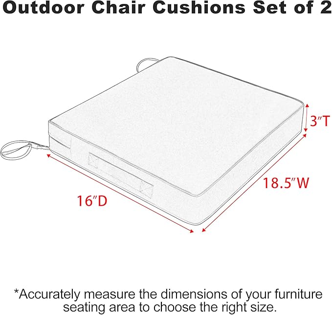 Favoyard Patio Chair Cushions 18.5 x 16 x 3 Inch Waterproof Outdoor Seat Cushions for Patio Furniture 3-Year Color Fastness Garden Sofa Couch Chair Pads with Handle & Adjustable Straps Set of 2, Beige