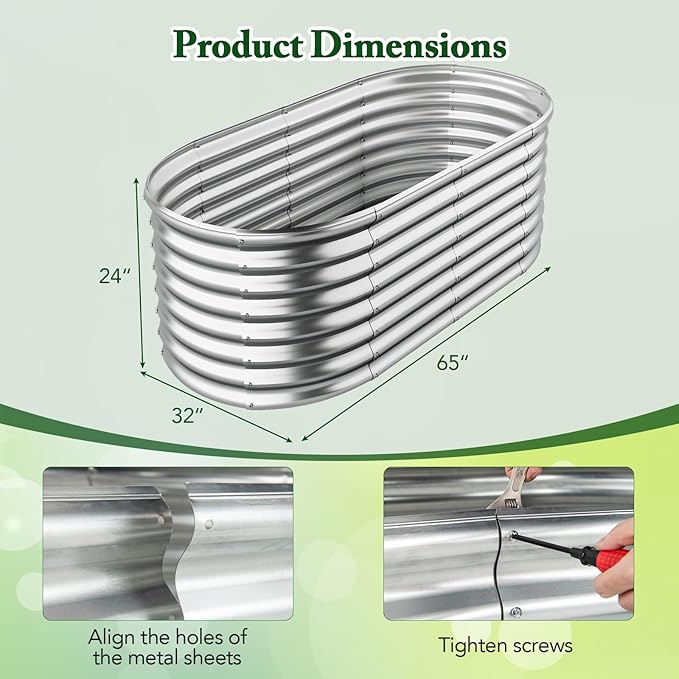 Giantex 5x3x2ft Raised Garden Bed, Large Metal Elevated Oval Planter Bed, 193 Gallon Capacity, Outdoor Planting Garden Box for Vegetable Flower Herb Grow (Silver)