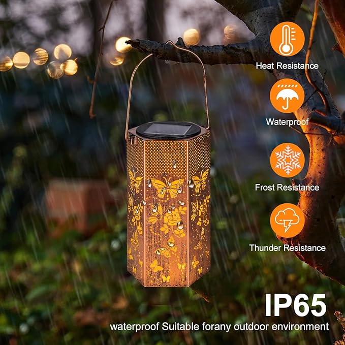 2 Pack Butterfly Solar Lanterns Outdoor Waterproof - Birthday Gifts for Women, Mom, Butterflies Solar Lights Outdoor Hanging Garden Decor for Outside, Patio, Outdoor, Yard, Lawn, Balcony