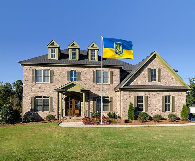 Double Sided Ukraine Trident Flag 4x6FT Ukrainian Coat of Arms National Polyester Banner With 2 Grommets Fade Resistant Vivid Color For Patriotic Festival Events Party Decoration