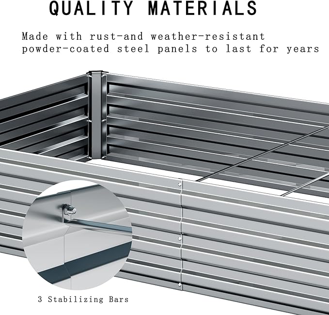 Galvanized Raised Garden Bed,2 Pcs 12×4×1FT Metal Planting Box for Outdoor Vegetable, Herb,Planter Gardening (Silver)