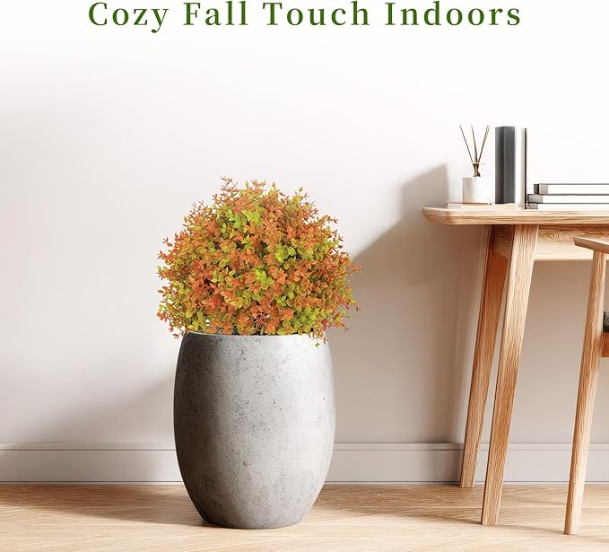 24" Fall Plants Artificial Boxwood Topiary Trees, UV Resistant Faux Bushes with Ground Spike, Fake Shrubs for Outdoor Planters, Front Porch, Patio, Yard Decor Set of 2