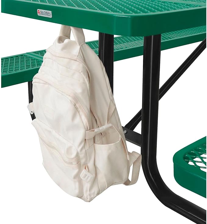 Global Industrial 8’L Rectangular Picnic Table, Expanded Metal, Green Thermoplastic Coating, Attached Benches, 1-1/2” Umbrella Pole Hole, Outdoor-Rated, 1000 lb Capacity, 96” x 30” Tabletop