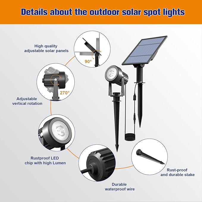 APONUO Solar Spot Lights Outdoor 4-in-1 Solar Landscape Lights Dusk to Dawn Solar Uplights IP65 Waterproof 9.8ft Cable Outdoor Spot Lights for Yard Pathway Garden Tree Decoration (Warm White)