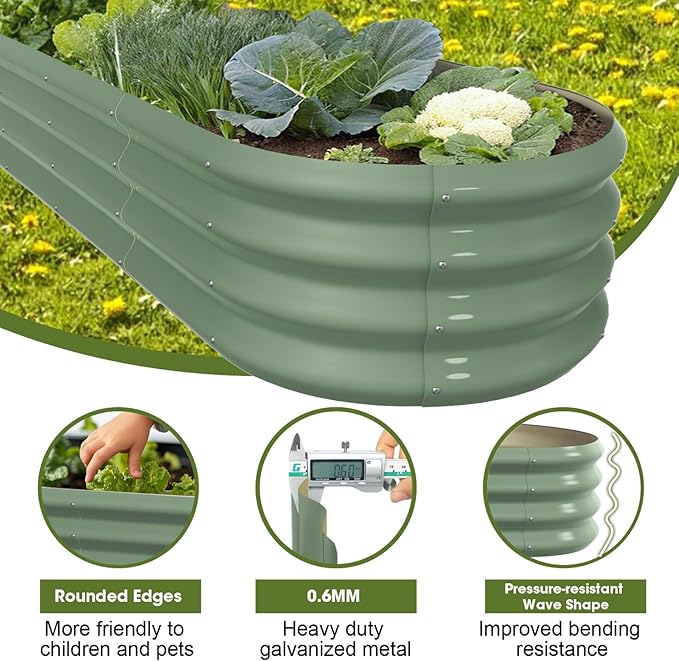 6x2x1ft Oval Galvanized Raised Garden Bed Outdoor 9-in-1 Large Metal Modular Planter Box Raised Beds for Gardening,Vegetables,Fruits,Flowers & Herbs (Green)