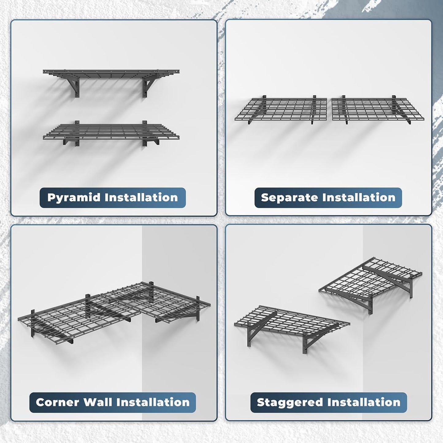 2 Pack Heavy Duty Garage Wall Shelving Set (2x3ft), Wall Mounted Garage Shelves 500lbs Capacity, 24"x72" Wall Shelf Storage Rack Floating Shelves, Black