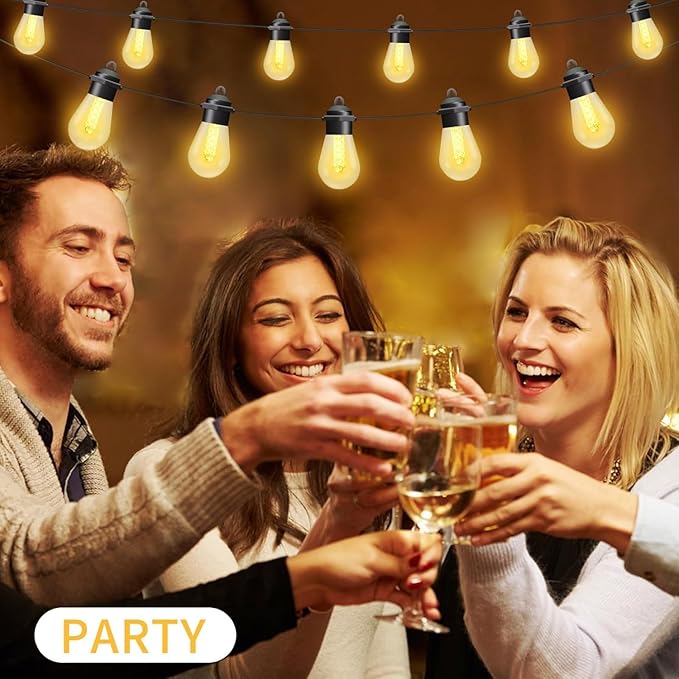 Honche Solar Lights Outdoor Waterproof LED IP66 with 15 Edison Bulb Warm White String Lights Patio Lights Decorate for Christmas Camping Wedding Birthday Backyard Gazebo Party