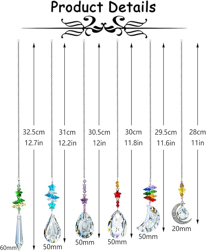 H&D HYALINE & DORA 6PCS Suncatchers Crystal Chandelier Prism Hanging Ornament for Window Home Garden,Rainbow Maker Crystal Pendant