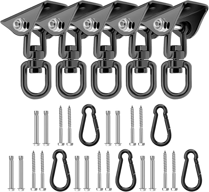 Heavy Duty Hammock Hanging Kit, 360° Rotating 1200 lb Swing Hangers for Hammock Chair Stand, Yoga, Porch Swing, Tree, Seat, Ceiling Mount, Outdoor Indoor Hanging Hardware Black | Pack of 5