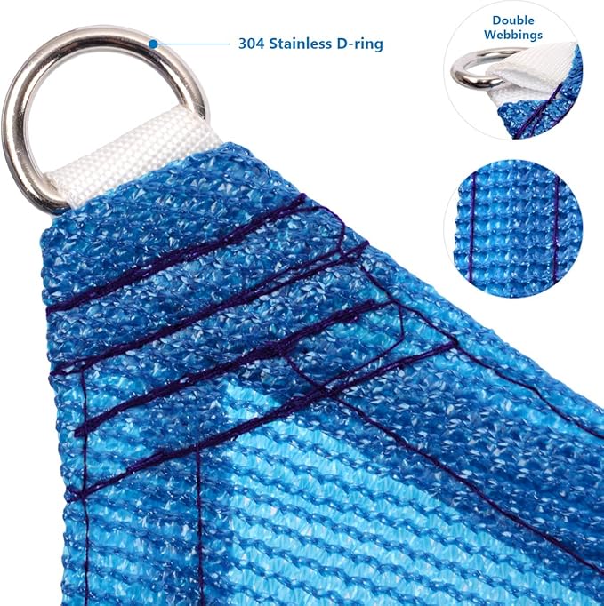 Eden's Decor Straight Flat-Edged Sun Shade Sail Rectangular 12' x 20' Blue UV-Blocking Outdoor Canopy Fabric Cloth Awning for Pergola Patio Garden Backyard Custom Size