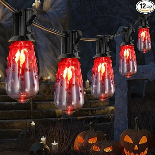 10FT Halloween String Lights Outdoor with 11 ST40 Flame Bulbs (1 Spare), Plug in Halloween Flaming Blood Drop Light Strings UL Listed for Patio, Backyard, Halloween, Party Decoration, E17 Base
