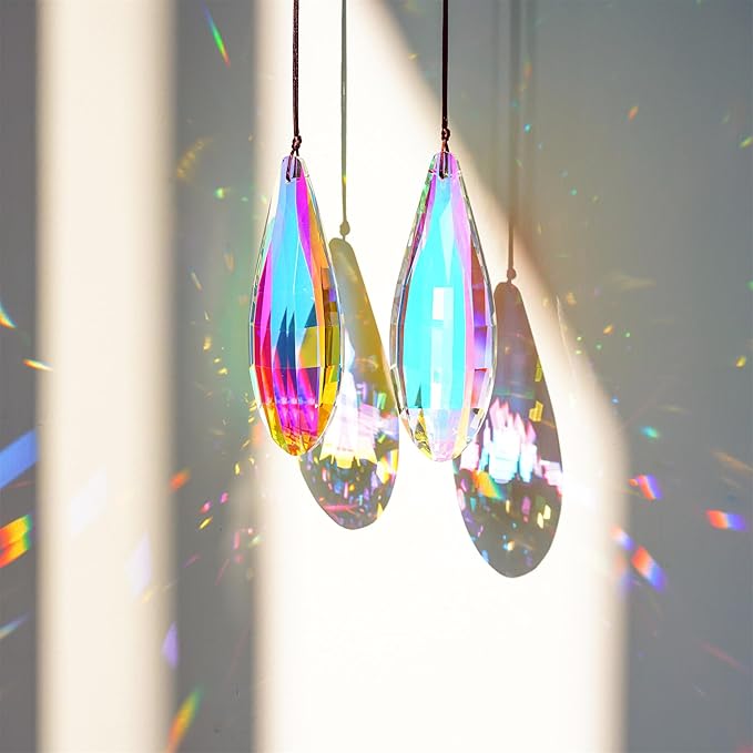 HDCRYSTALGIFTS Pack 2,120mm Colorful Crystal Suncatchers Prisms Hanging Ornaments for Window Rainbow Maker Crystal Prisms Pendant Home Garden Decoration