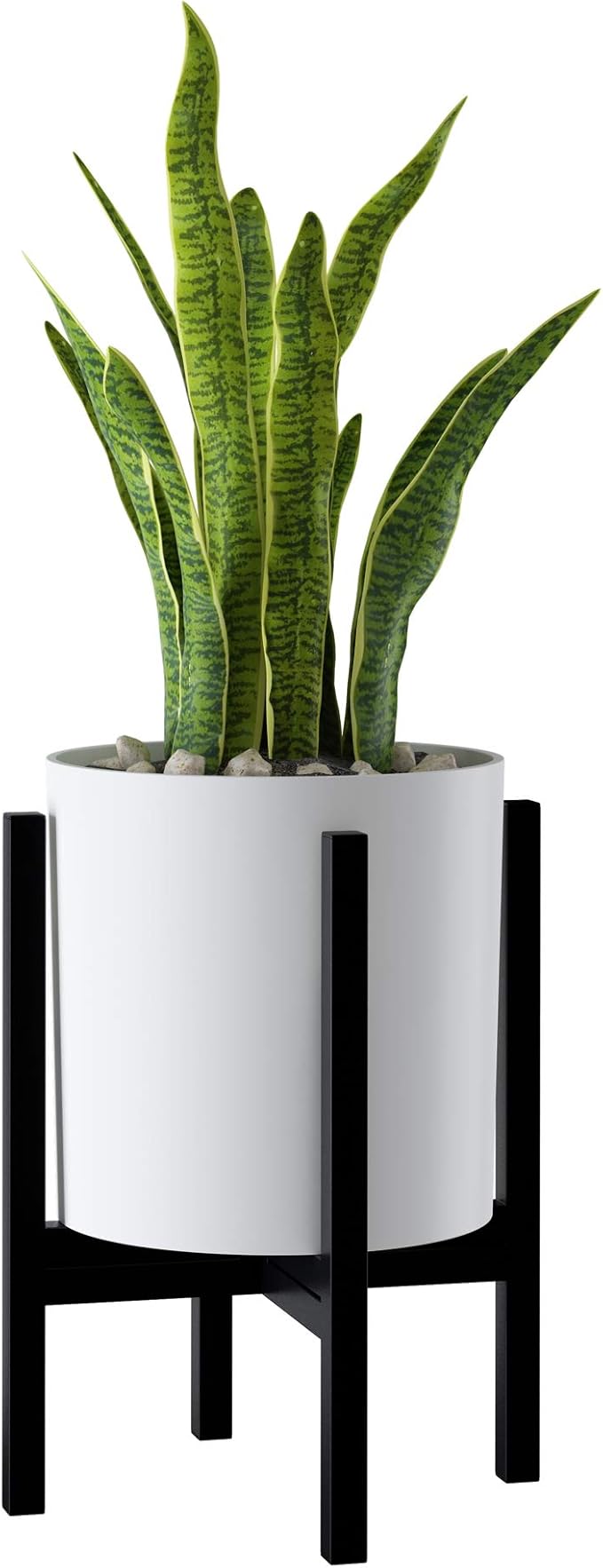 FaithLand Mid Century Plant Stand Indoor Outdoor (EXCLUDING 10" Plant Pot), Metal Planter Stand, Potted Plant Holder, Black, Hold Up to 10 Inch Planter - Fits Snake Plant - Upgraded Design.