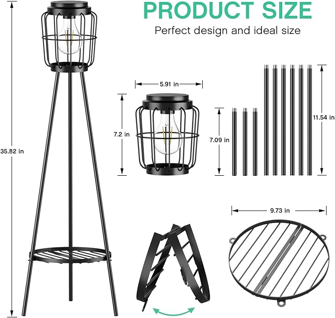 2 Pack Solar Lights Outdoor with Plant Stands, Solar Floor Lamp with LED Edison Bulbs for Garden Yard Pathway Driveway Front/Back Porch Decoration