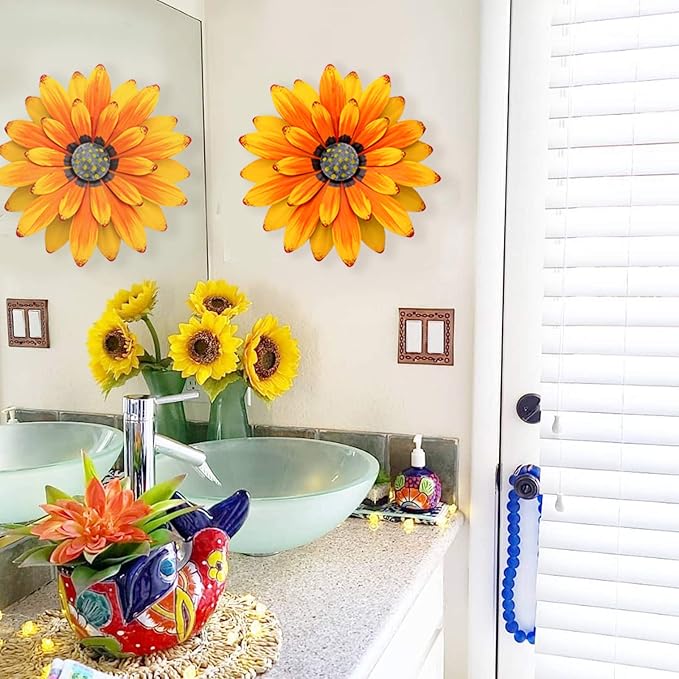 EASICUTI Sunflower Metal Flowers Wall Decor Metal Wall Art Decorations Hanging for Indoor Outdoor Home Bathroom Kitchen Dining Room Bedroom Porch Hallway Or Wall Sculptures 12 Inch