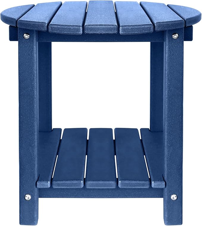 Adirondack Round Outdoor Side Table 2-Tier Storage Patio Side Table, HDPE End Tables for Backyard Pool Porch Garden Lawn (Blue)