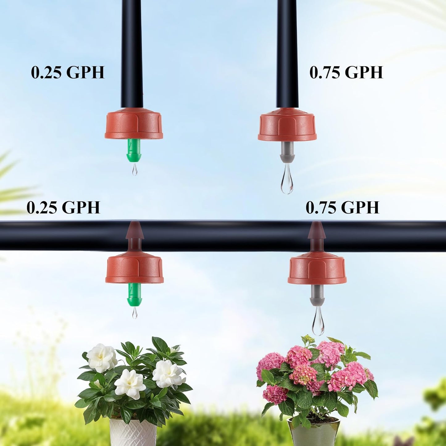 30 Pcs 0.25 GPH Pressure Compensating Irrigation Spot Drippers,Constant Flow Barb Outlet Watering Dripper Emitters Heads Parts for 1/4 Inch Watering Tubing Line for Garden Pots Plant Irrigation System