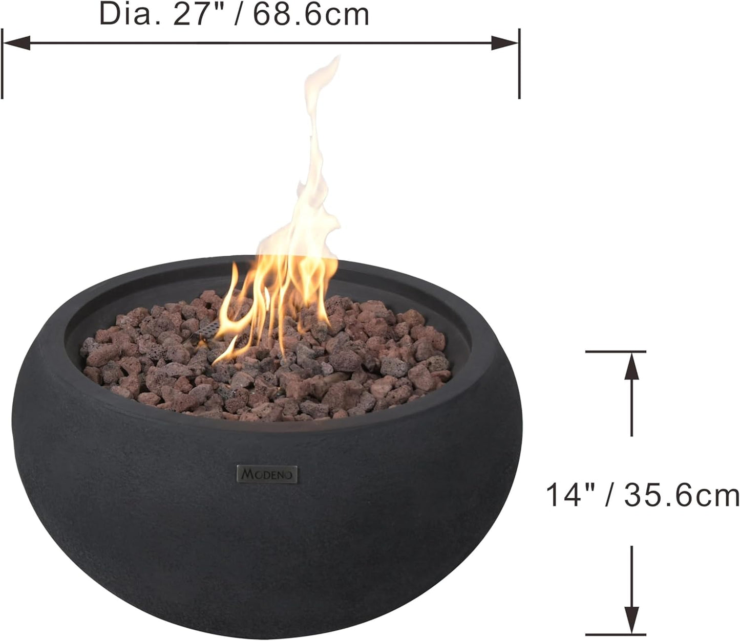 AMS Fireplace | Modeno York Package | Black Liquid Propane Gas Fire Pit Table for Outside Patio Bundle with Tank Cover and SS Burner Lid | Free Ice Bucket