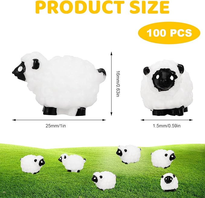 100Pcs Mini White Sheep Miniature Resin Sheep Figurines Cute Little Figurines Fairy Outdoor Moss Ornaments Landscape Figurines Garden DIY Ornament Accessories for Indoor Outdoor