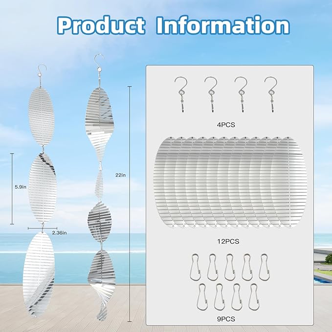 12Pcs Bird Scare Discs, Highly Reflective Double-Sided Bird Reflector, Extra Sparkly Wind Spinners Bird Devices to Scare Birds Like Woodpeckers, Pigeons, Ducks Away from Yard Patio Farm