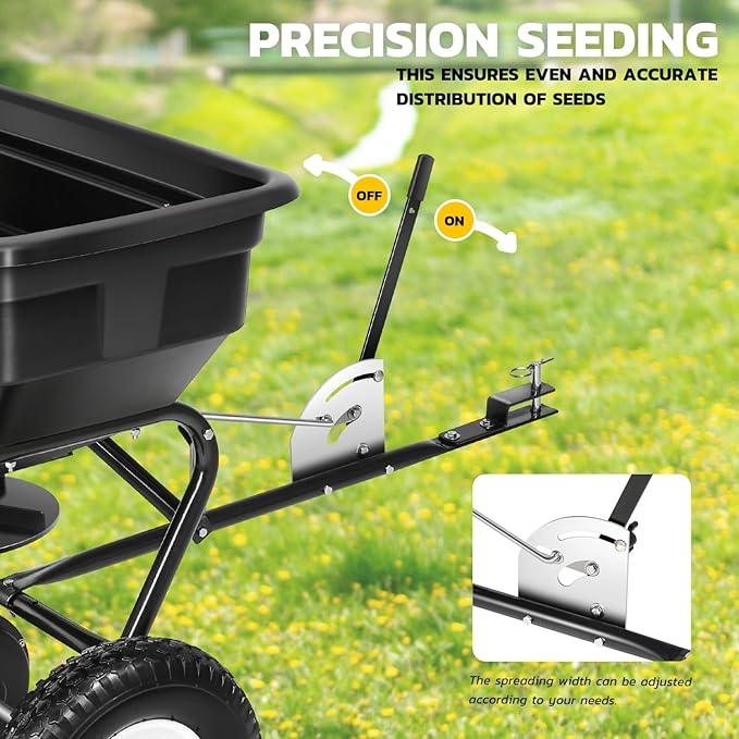 DNA MOTORING Tow Behind Broadcast Spreader, 125 LB / 60L Capacity, Multi Use Tool for Fertilizer, Grass Seed, Salt, Ice Melt, Lawn and Garden Seeder, with Wheels, with Wheels, TOOLS-00612