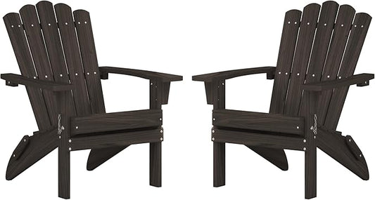 Folding HDPE Adirondack Chair Set of 2, Weather-Resistant Patio Chair with Wide Armrests & High Backrest, Fire Pit Chair for Garden, Backyard, Porch - Dark Brown